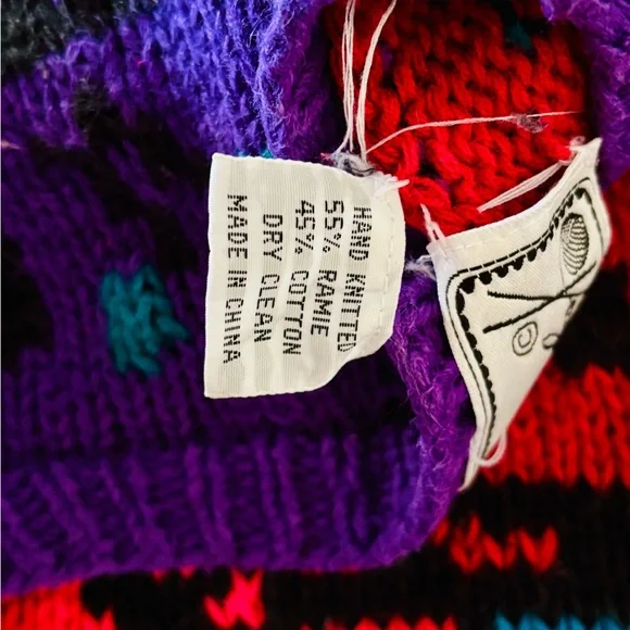 Vintage 80s Needleworks Sz L Floral Hand Knit Women's Sweater - Picture 9 of 10